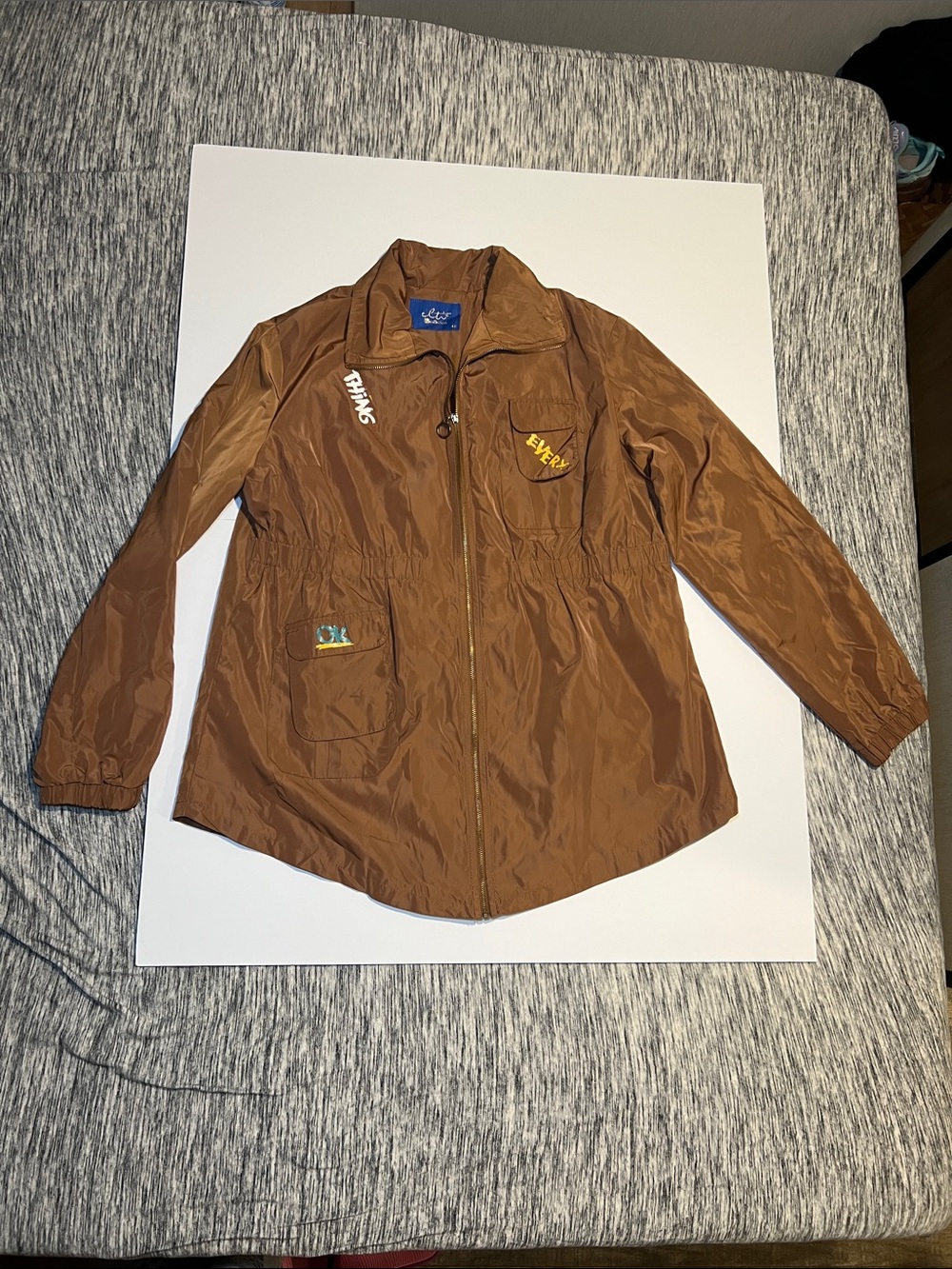 Brown Lightweight Zip Front Jacket with Patch Details